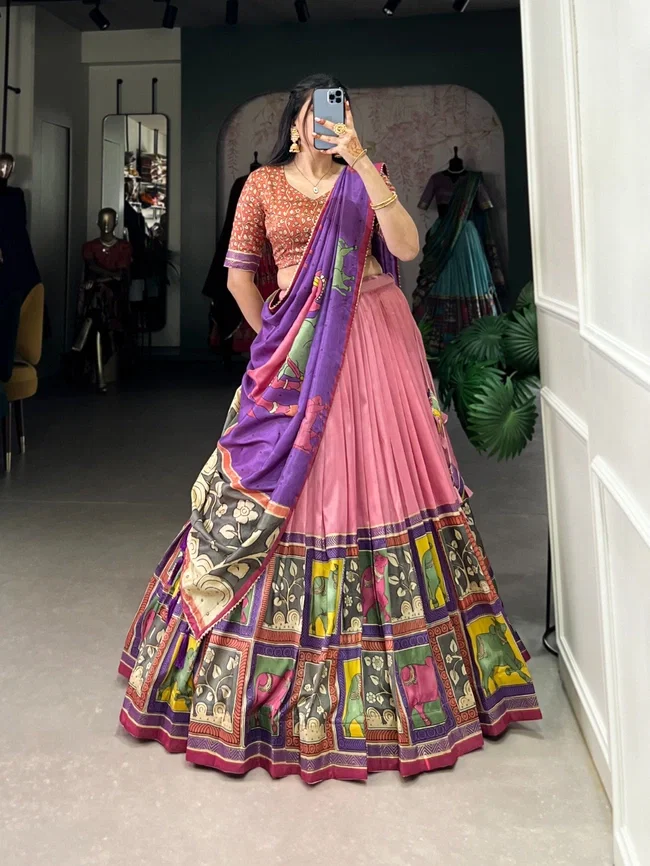 Lekha Yf 1235 Tussar Silk Kalamkari Printed Lehenga Choli Collection