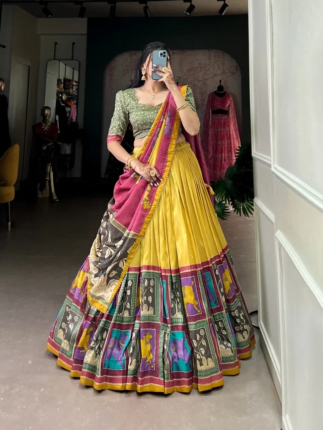 Lekha Yf 1235 Tussar Silk Kalamkari Printed Lehenga Choli Collection