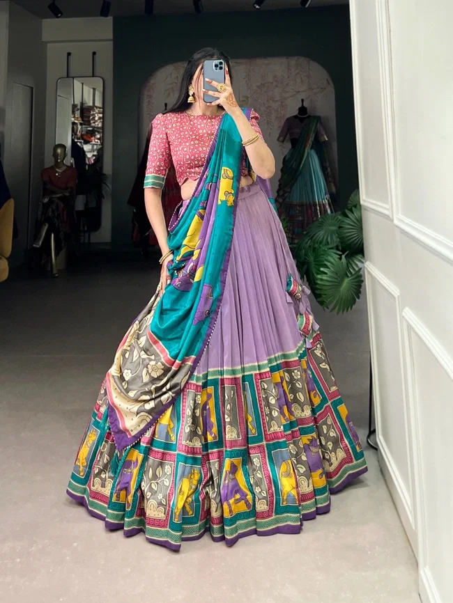 Lekha Yf 1235 Tussar Silk Kalamkari Printed Lehenga Choli Collection