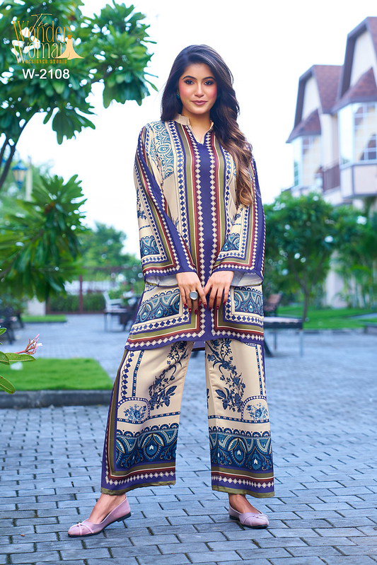 Wonder Women W 2108 Imported Satin Printed Co Ord Set