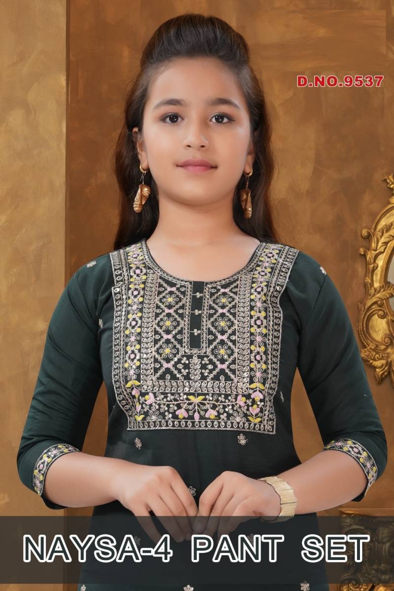 Naysa Vol 4 Pant Set Roman Silk Kids Kurti And Pant Dupatta Collection