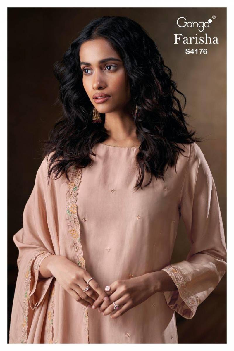 Ganga Farisha 4176 Bemberg Silk Embroidery And Jari Salwar Kameez