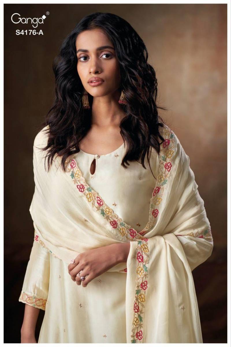 Ganga Farisha 4176 Bemberg Silk Embroidery And Jari Salwar Kameez