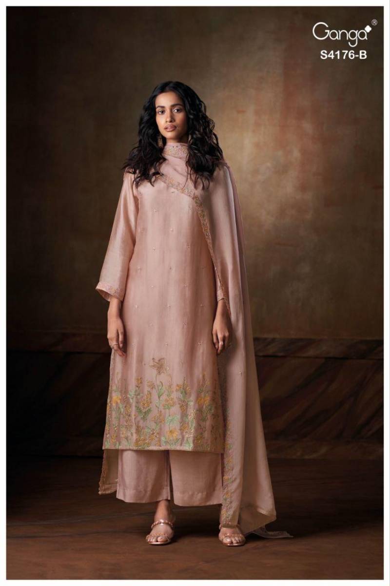 Ganga Farisha 4176 Bemberg Silk Embroidery And Jari Salwar Kameez