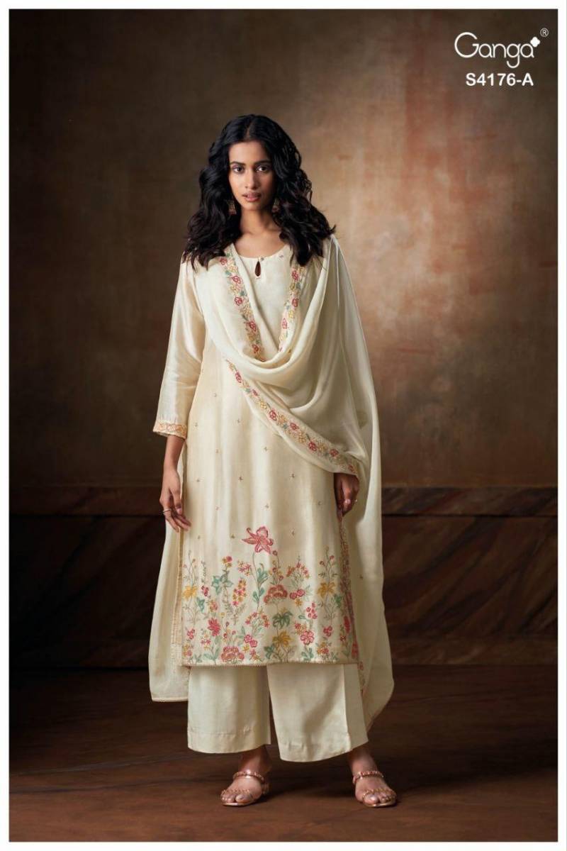 Ganga Farisha 4176 Bemberg Silk Embroidery And Jari Salwar Kameez