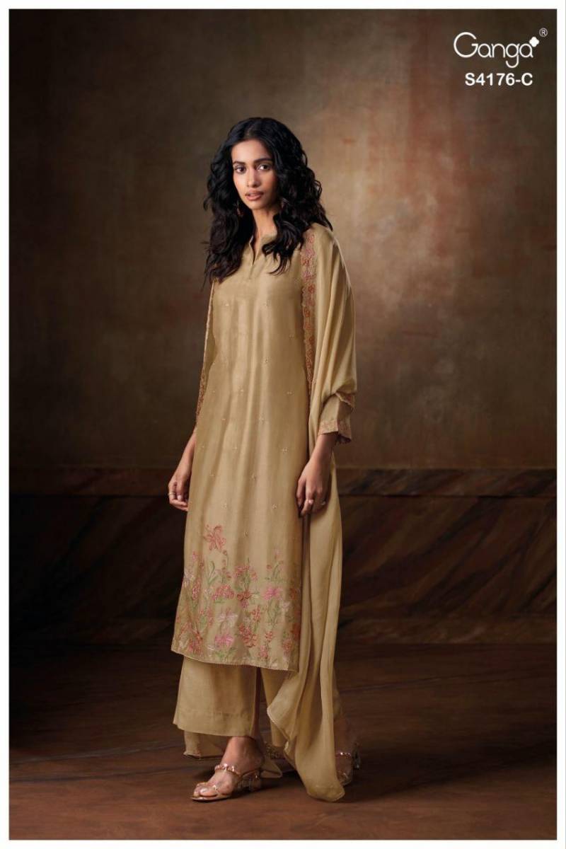 Ganga Farisha 4176 Bemberg Silk Embroidery And Jari Salwar Kameez