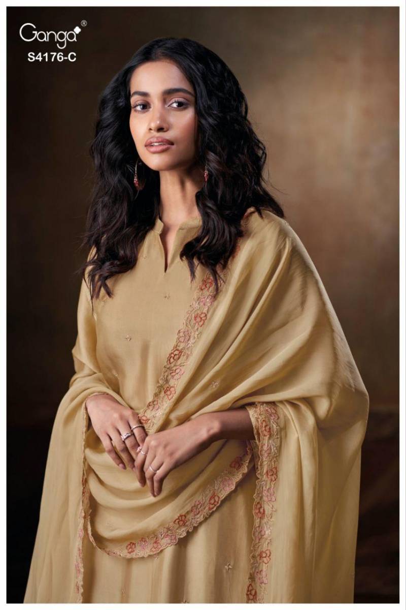 Ganga Farisha 4176 Bemberg Silk Embroidery And Jari Salwar Kameez