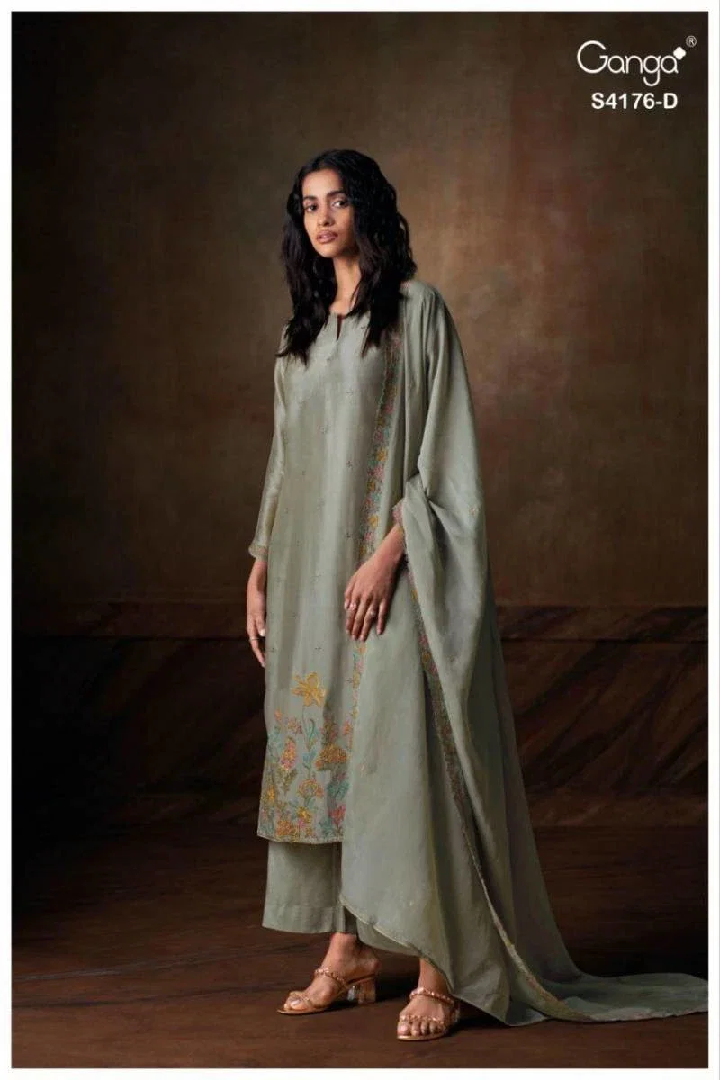 Ganga Farisha 4176 Bemberg Silk Embroidery And Jari Salwar Kameez