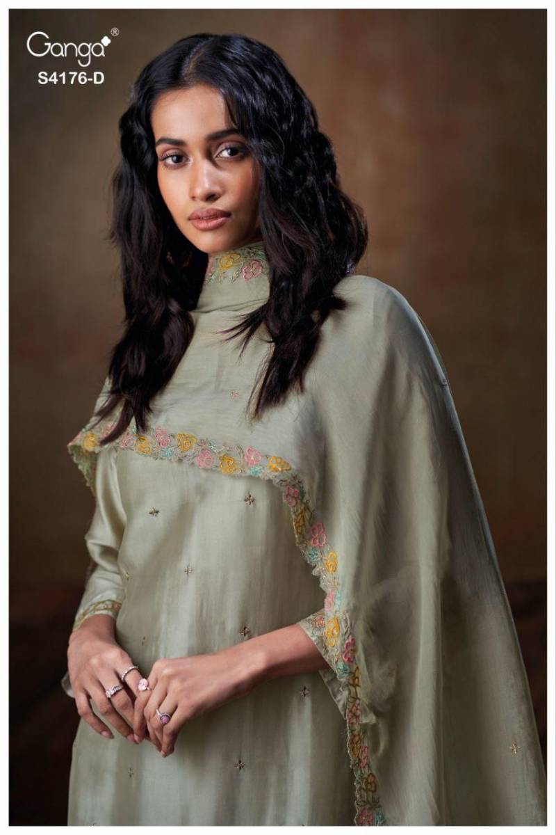 Ganga Farisha 4176 Bemberg Silk Embroidery And Jari Salwar Kameez