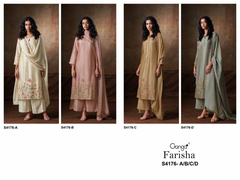 Ganga Farisha 4176 Bemberg Silk Embroidery And Jari Salwar Kameez