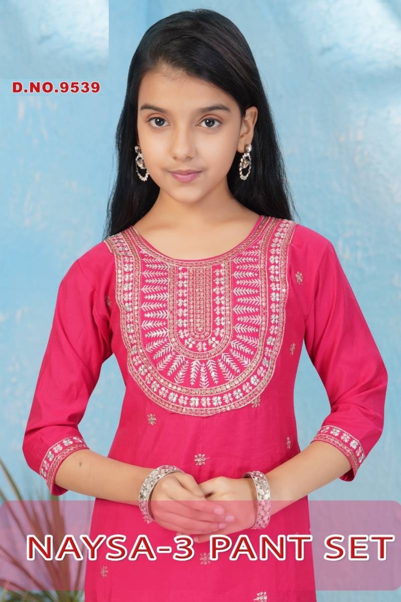 Naysa Vol 3 Pant Set Roman Silk Kids Kurti Pant And Dupatta Collection