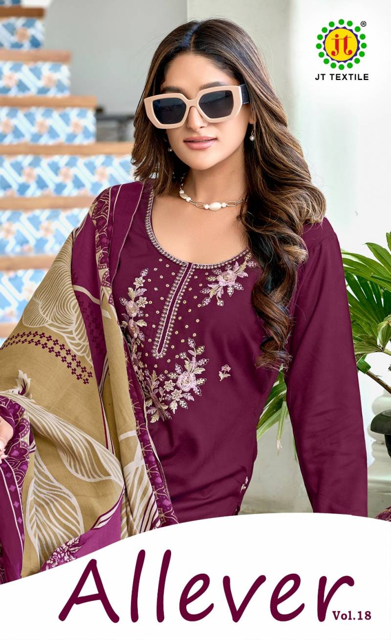 Jt Allever Vol 18 Rayon Embroidery Work Designer Dress Material