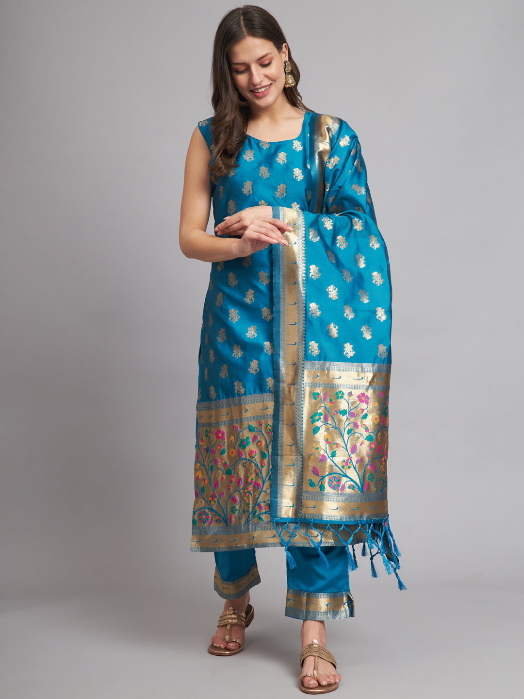 VP 9327 Cotton Silk Jacquard Kurta Pant With Banarasi Silk dupatta