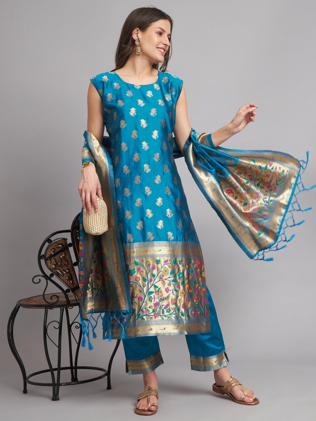 VP 9327 Cotton Silk Jacquard Kurta Pant With Banarasi Silk dupatta