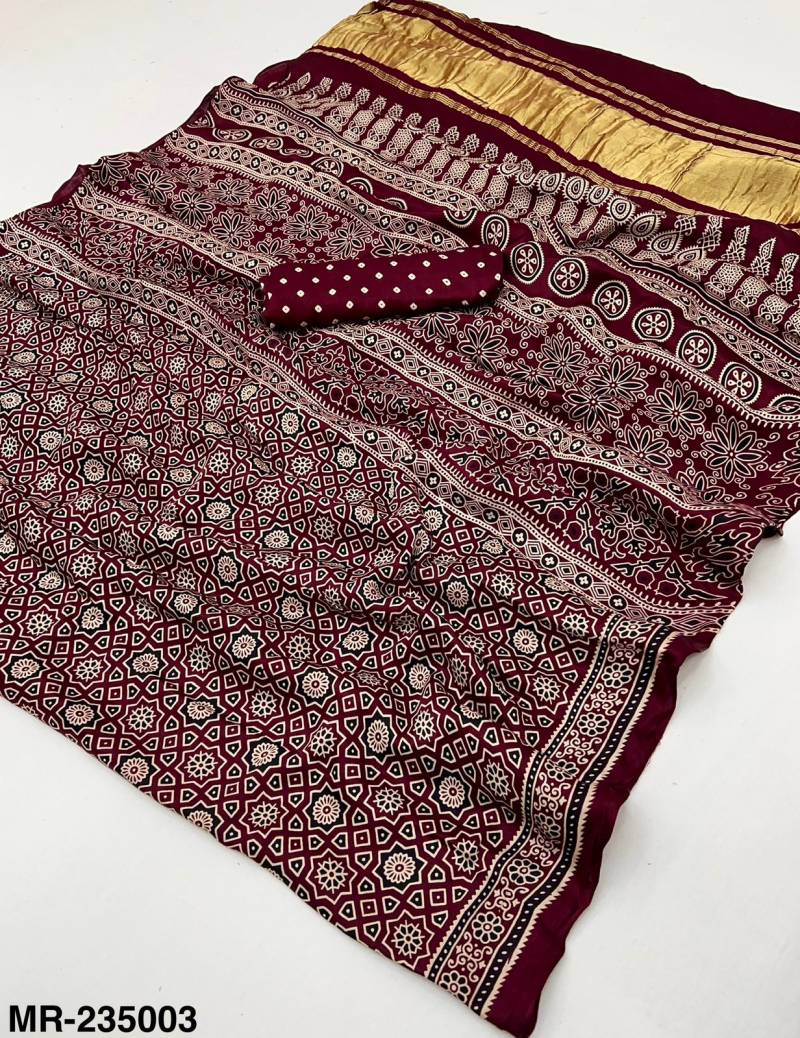 Rajyog Mahira Modal Ajrakh With lagadi Patta Premium Saree Collection