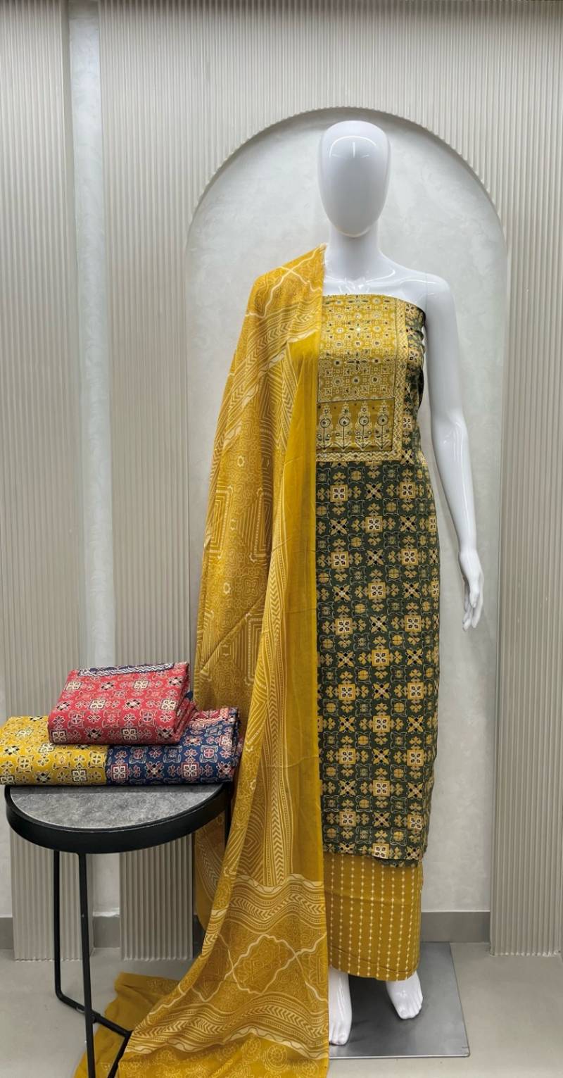 Naisha Colour Set 2 Cotton Ajrakh Print Work Dress Material Collection