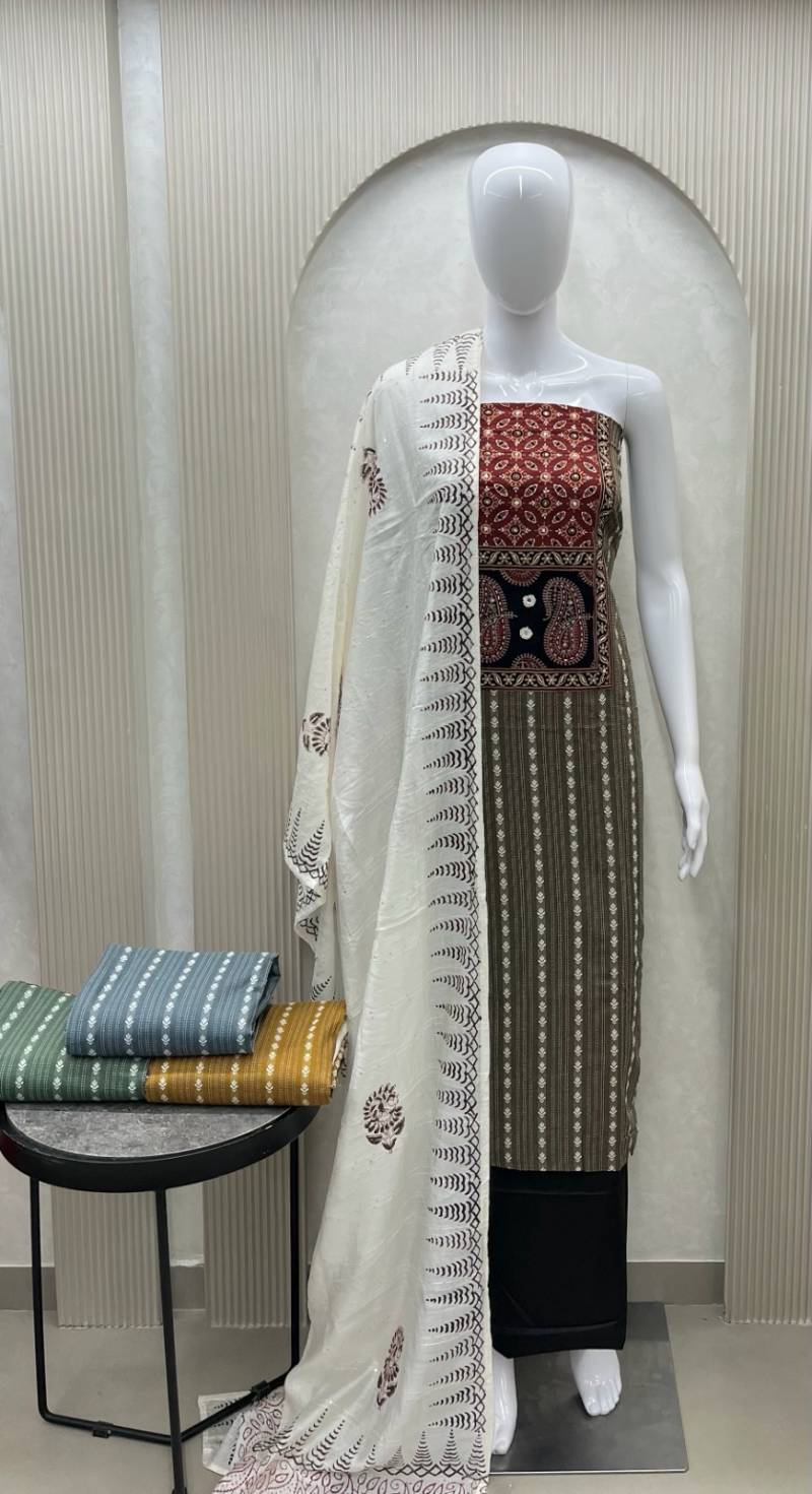 Naisha Colour Set 2 Cotton Ajrakh Print Work Dress Material Collection