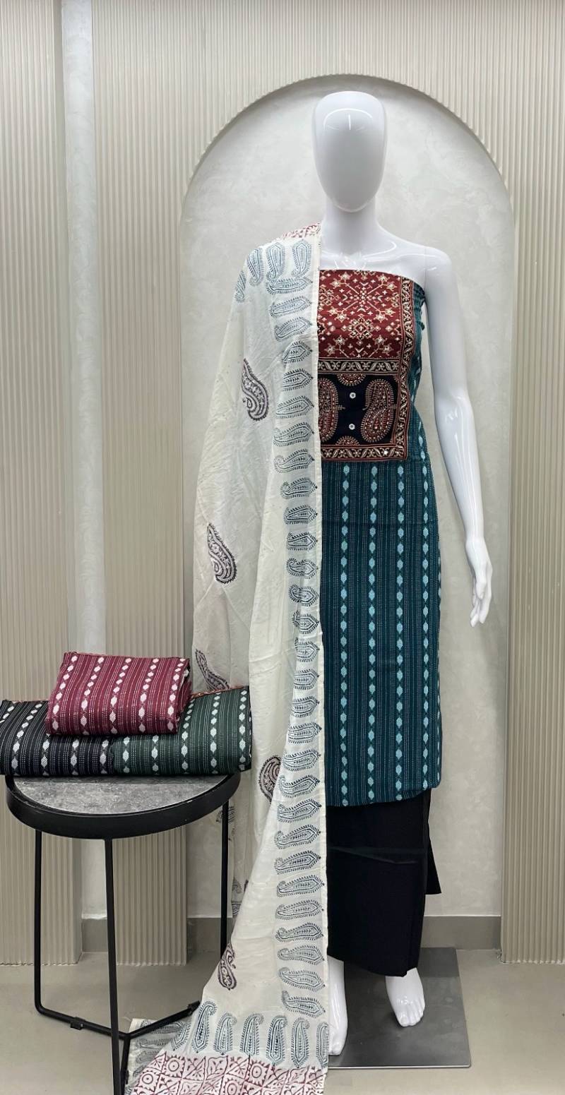 Naisha Colour Set 2 Cotton Ajrakh Print Work Dress Material Collection