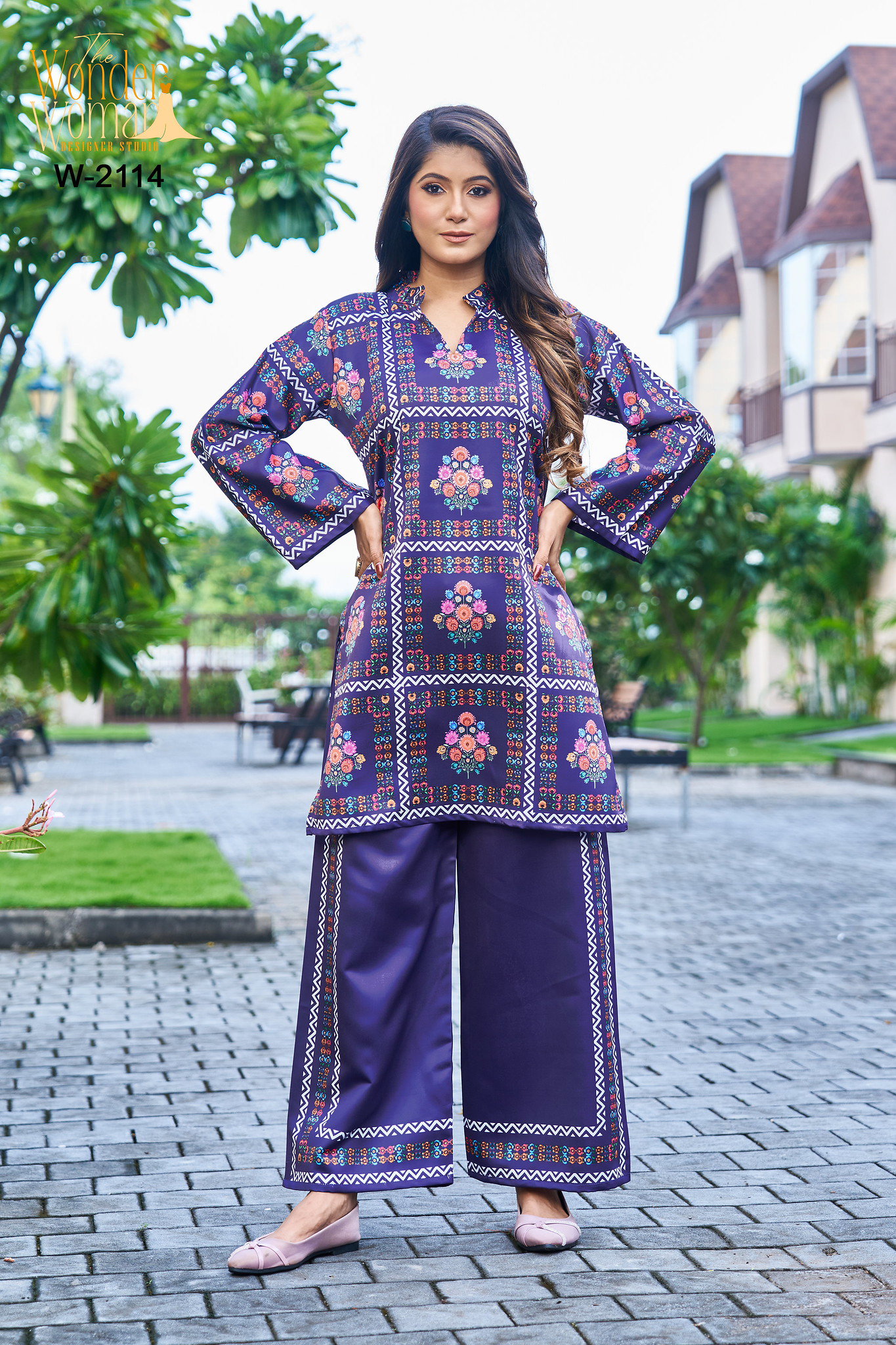 Wonder Women W 2114 Imported Satin Printed Co Ord Set