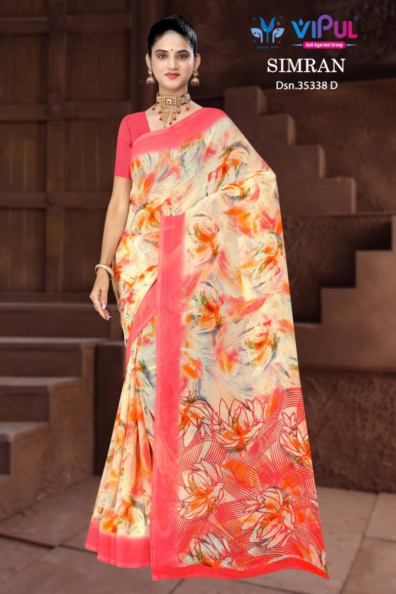 Vipul Simran 35338 A To D Georgette Simple Casual Wear Saree Collection
