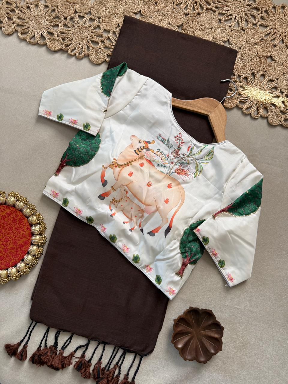 lekha CF 202 Khadi Cotton Plain Saree With Readymade Handwork Blouse