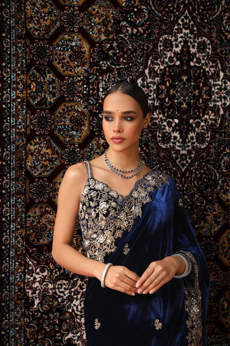 Bt 3143 Velvet Designer Sequence And Jari Thread Worked Saree Collection