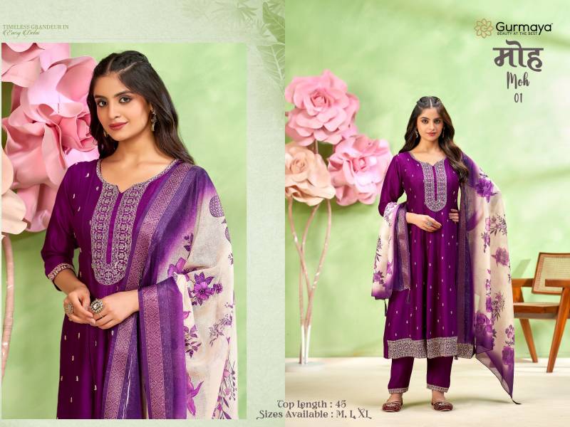 Gurmaya Moh 1 And 2 Vichitra Silk Casual Wear Kurti Pant And Dupatta