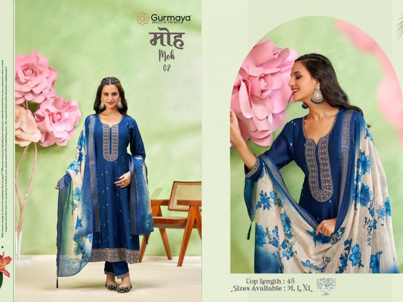 Gurmaya Moh 1 And 2 Vichitra Silk Casual Wear Kurti Pant And Dupatta