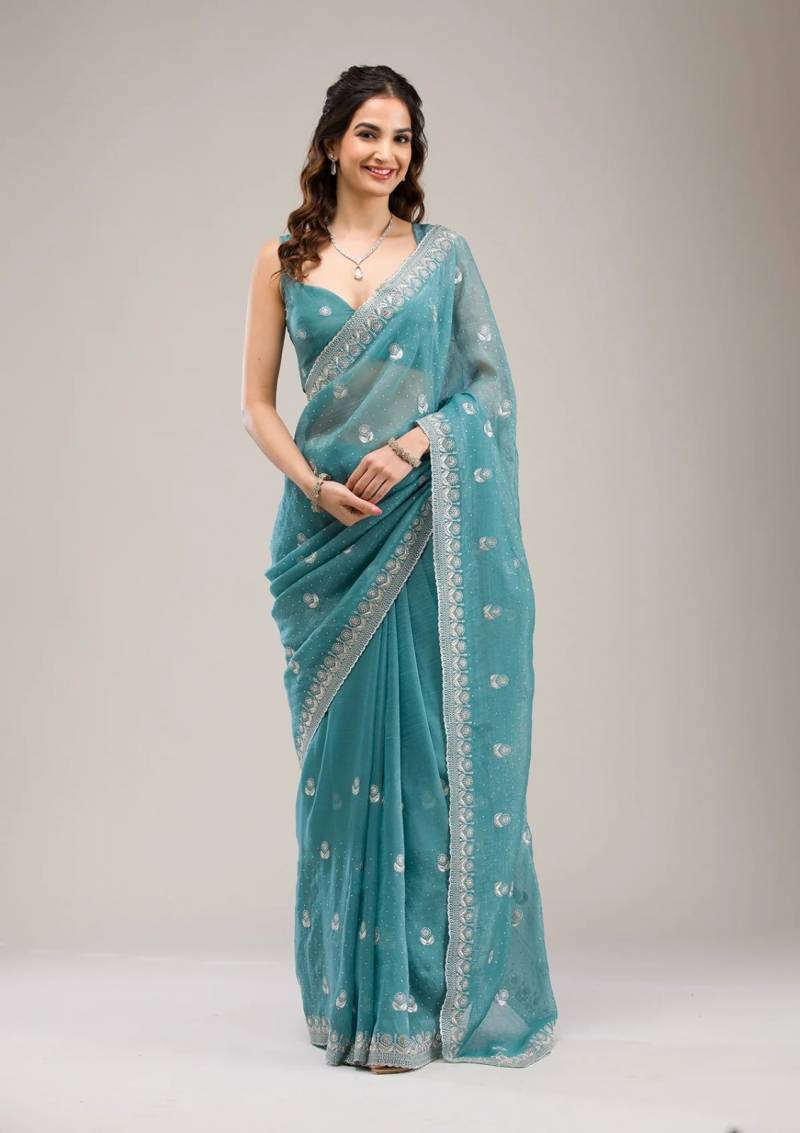 Bt 439 Crunchy Chiffon Diamond Worked Premium Saree Collection