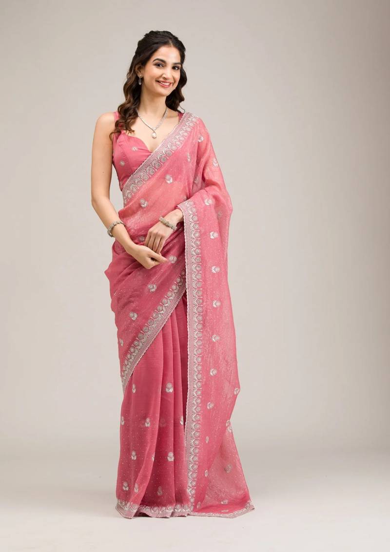 Bt 439 Crunchy Chiffon Diamond Worked Premium Saree Collection