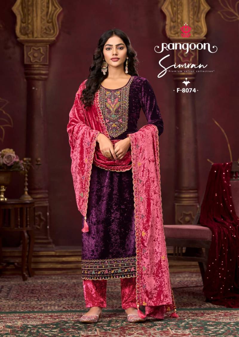 Rangoon Simran Velvet With Work Designer Salwar Kameez Collection