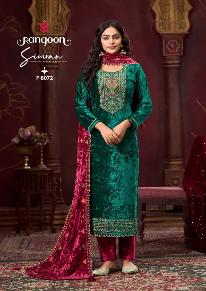 Rangoon Simran Velvet With Work Designer Salwar Kameez Collection