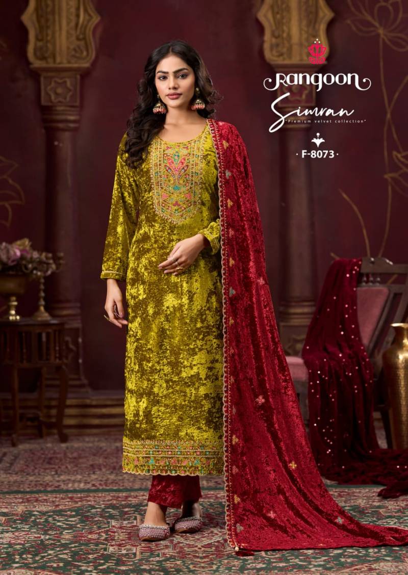 Rangoon Simran Velvet With Work Designer Salwar Kameez Collection