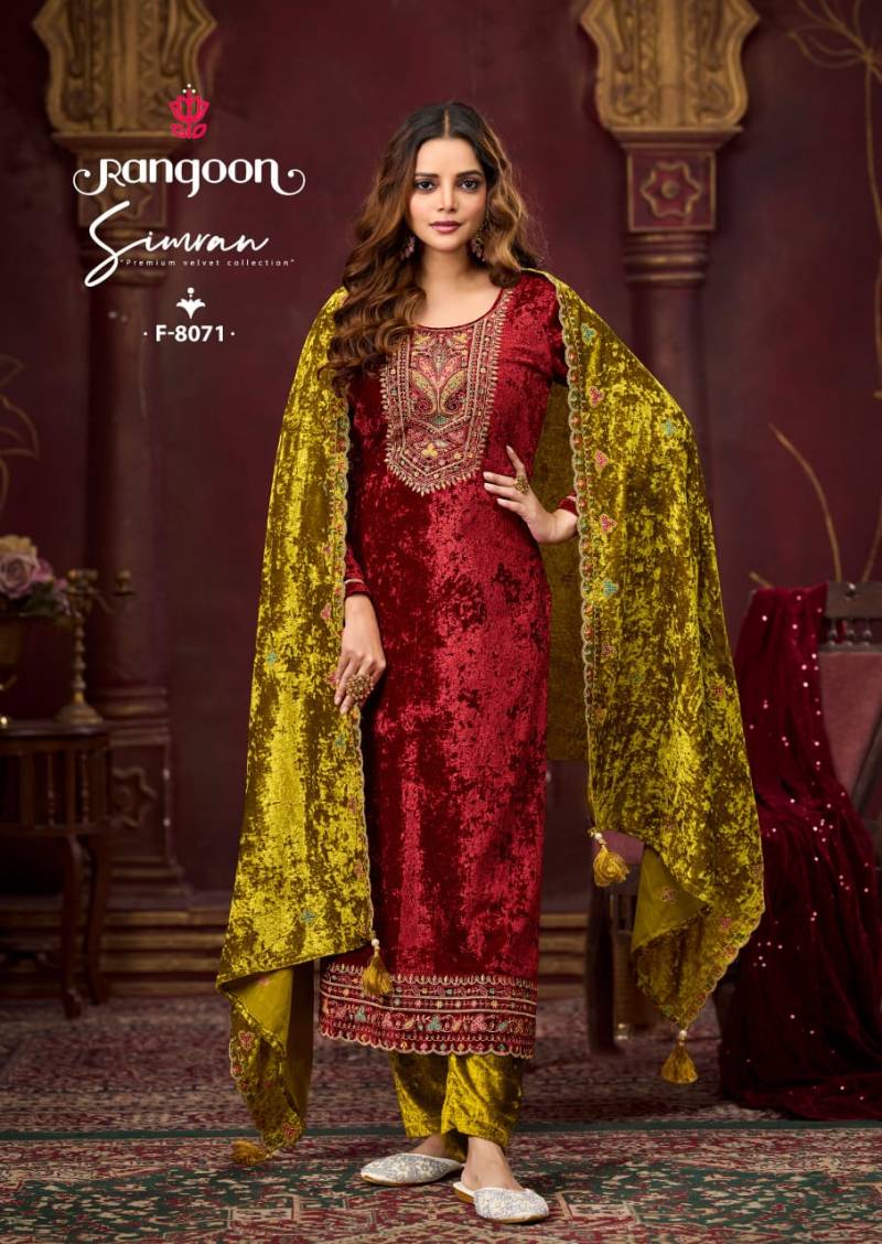 Rangoon Simran Velvet With Work Designer Salwar Kameez Collection