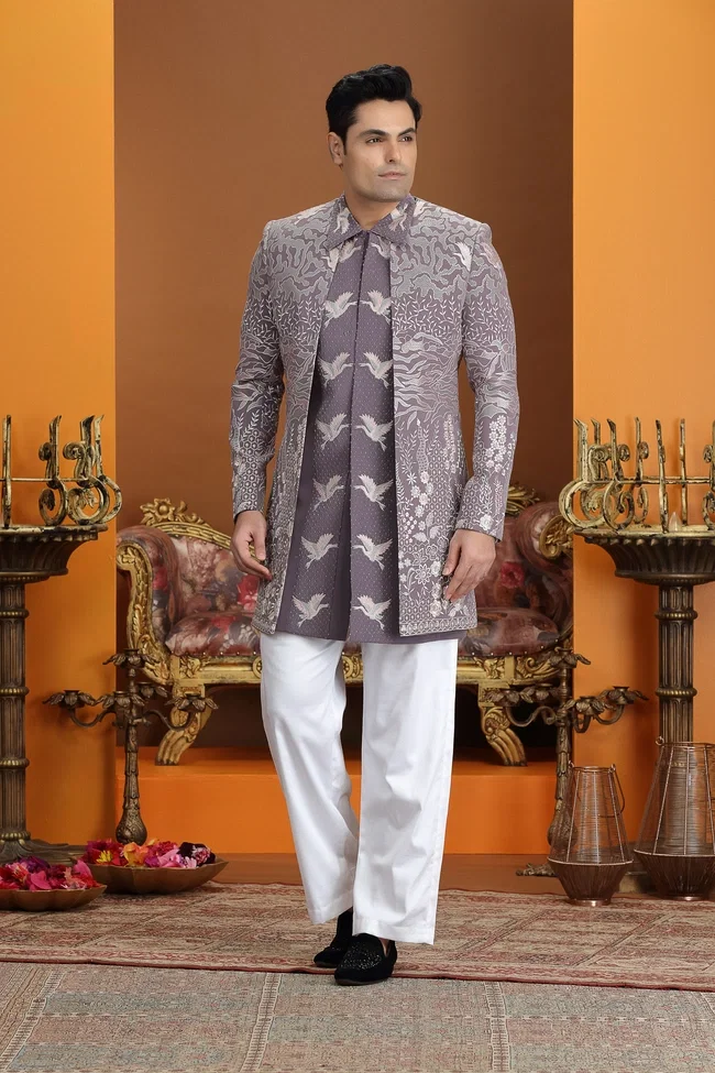 Sumi 4081 to 4086 Series Thread Work On Art Silk 3 Pcs Jacket Suit Collection