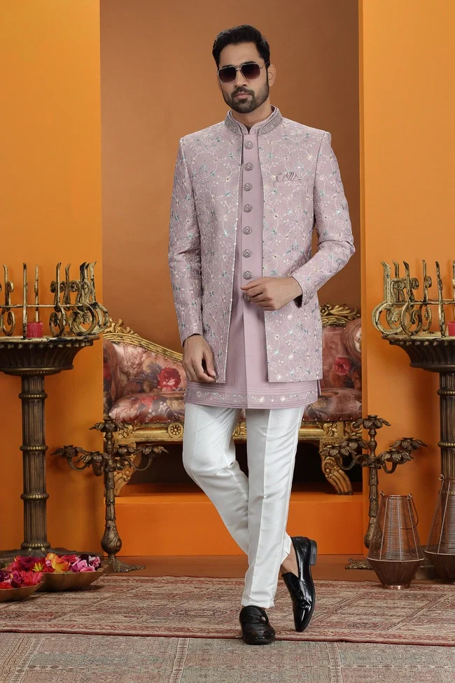 Sumi 4087 to 4092 Series Thread Work On Art Silk 3 Pcs Jacket Suit Collection