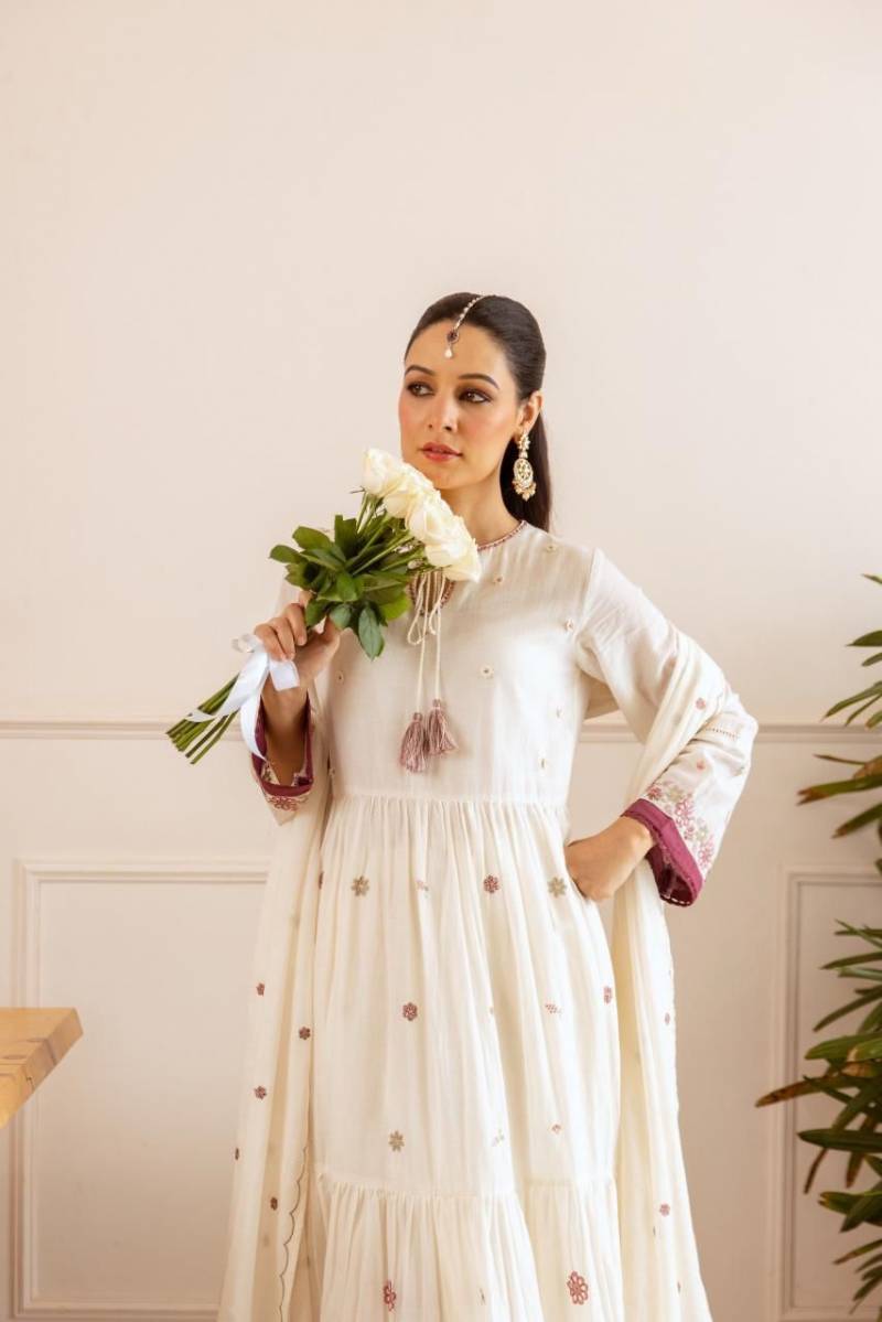 Naisha K 473 Mulmul Cotton Stylish Anarkali Top And Bottom Dupatta