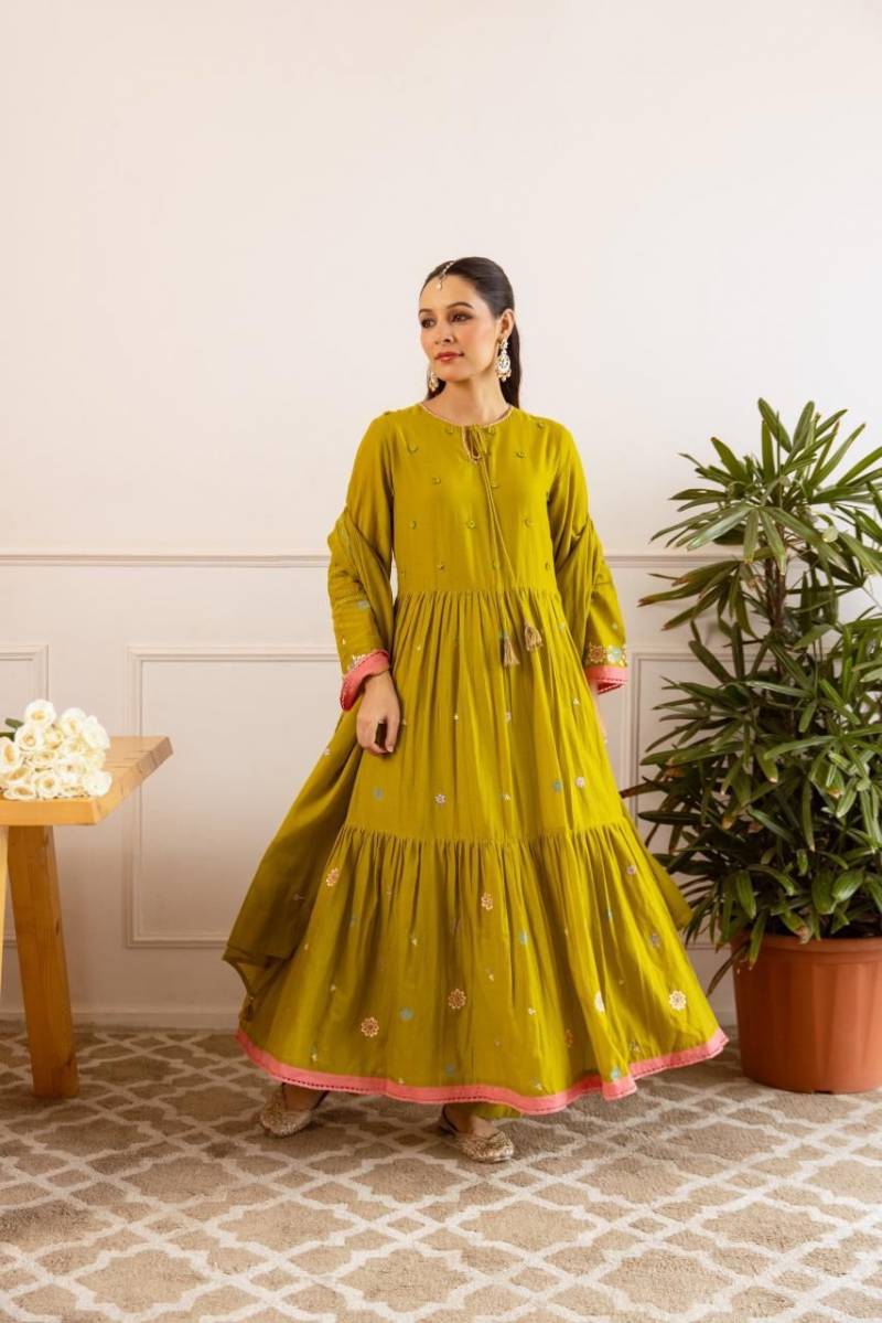 Naisha K 473 Mulmul Cotton Stylish Anarkali Top And Bottom Dupatta