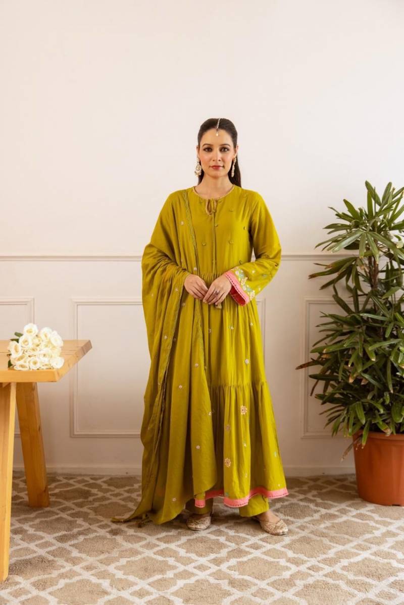 Naisha K 473 Mulmul Cotton Stylish Anarkali Top And Bottom Dupatta