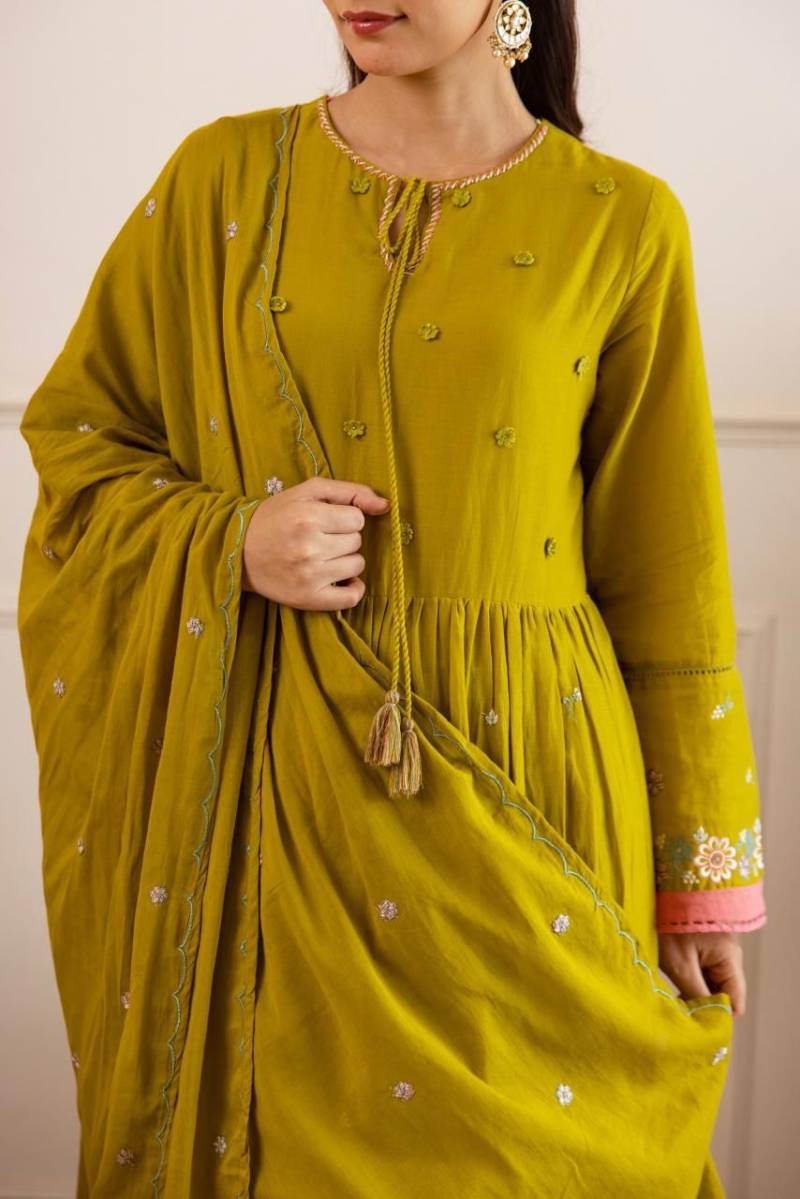 Naisha K 473 Mulmul Cotton Stylish Anarkali Top And Bottom Dupatta
