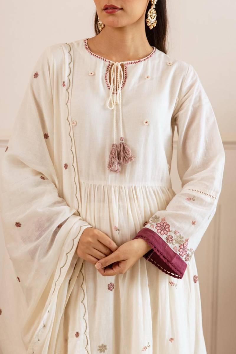 Naisha K 473 Mulmul Cotton Stylish Anarkali Top And Bottom Dupatta
