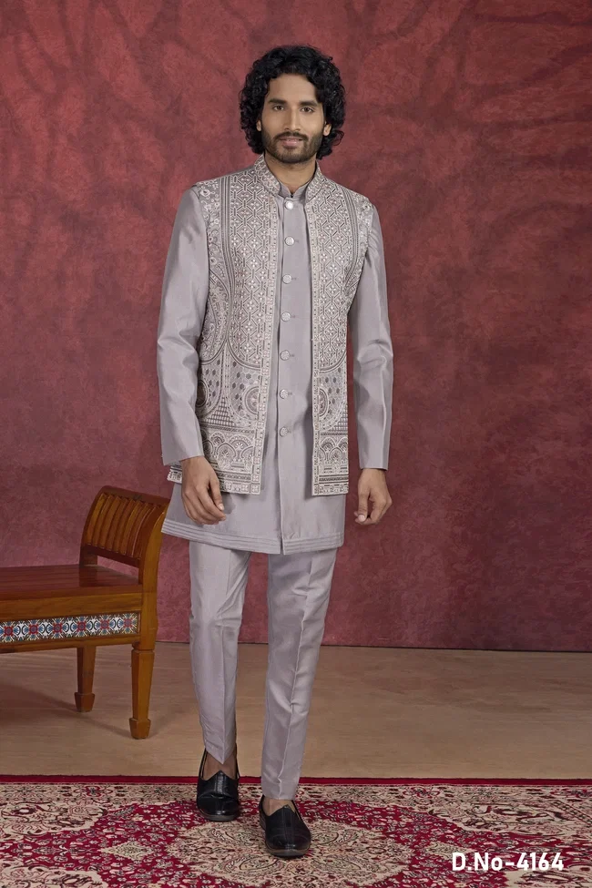 Sumi 4161 to 4166 Series Embroidery Work On Art Banarasi Silk 3 Pcs Jacket Suit Collection