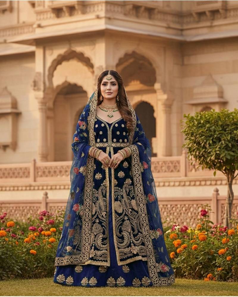 Kb 4103 Velvet Embroidery Worked Premium Indo Western Collection