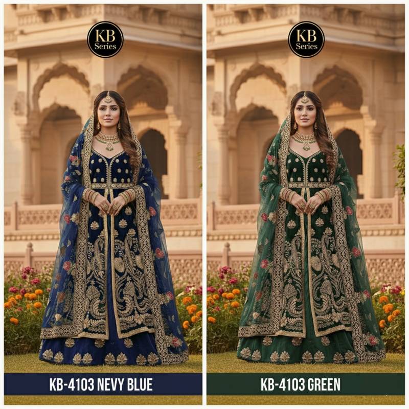 Kb 4103 Velvet Embroidery Worked Premium Indo Western Collection