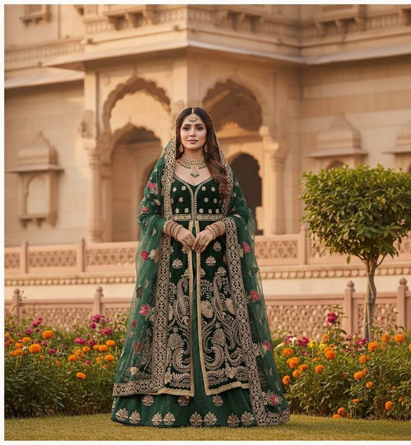 Kb 4103 Velvet Embroidery Worked Premium Indo Western Collection