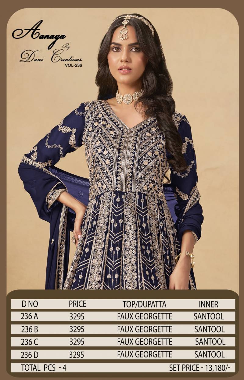 Aanaya Vol 236 Faux Georgette Designer Work Gown And Dupatta Collection
