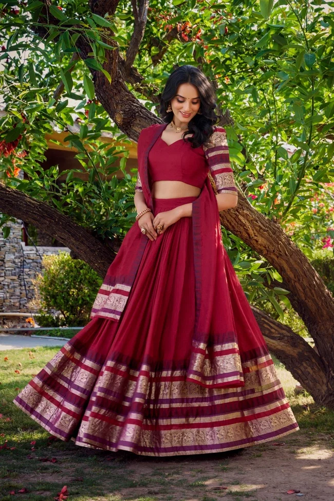 Lekha Yf 1902 Pure Chanderi Zari Worked Plain Lehenga Collection