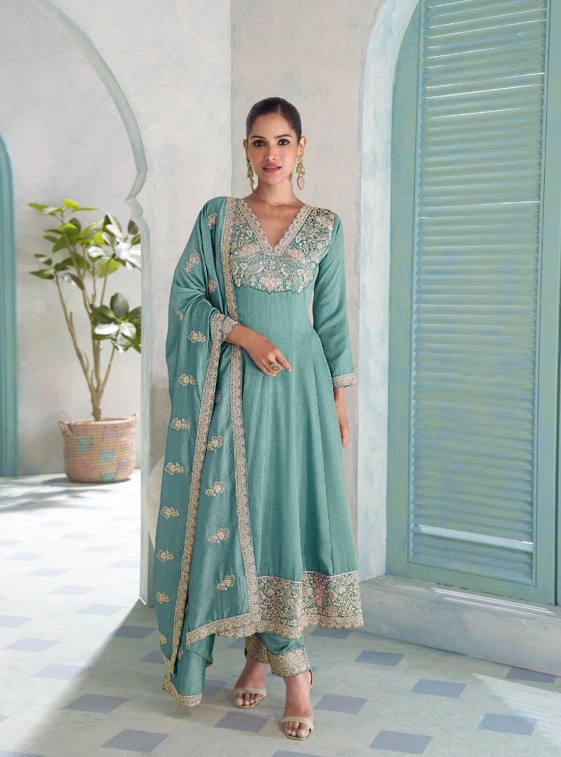 Vihanika 10446A To D Readymade Premium Silk Embroidery Worked Gown