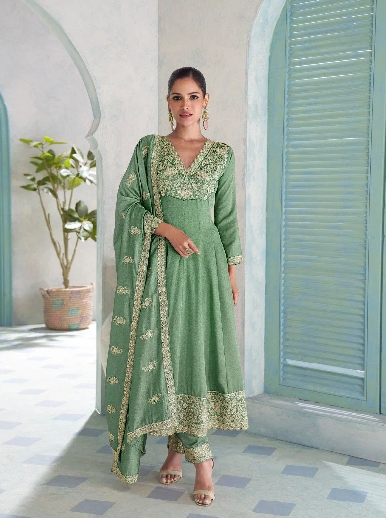 Vihanika 10446A To D Readymade Premium Silk Embroidery Worked Gown