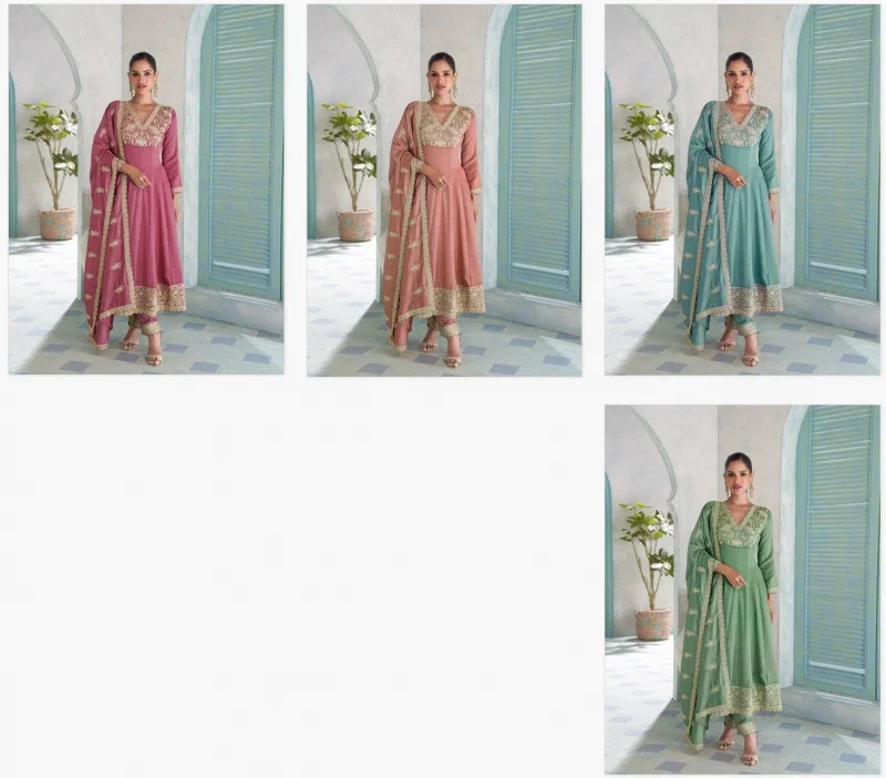 Vihanika 10446A To D Readymade Premium Silk Embroidery Worked Gown